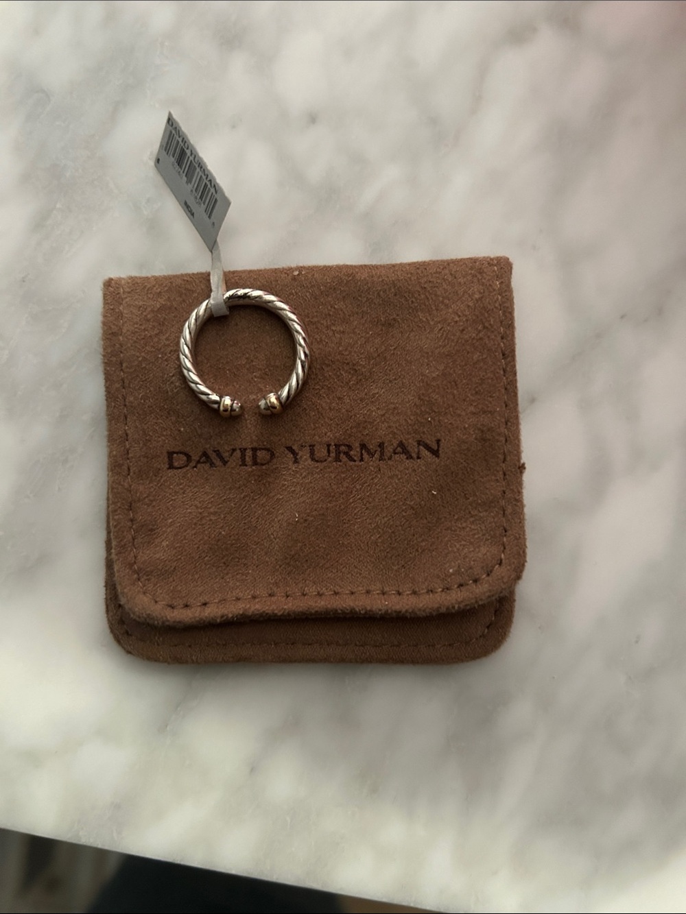 David Yurman Sterling Silver Cable Open Ring with Gold Accents